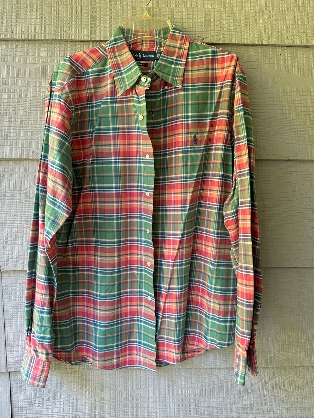Ralph Lauren Custom Fit Plaid Preppy Colorful Button Front Cotton Oxford Shirt~L